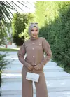 Omarı İkili Triko Takım - Taş Düğmeli Vizon Stili