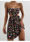 Omarı Baskılı Straplez Elbise - Şık ve Trend Moda Parçası
