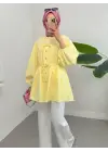 Taşlı Düğmeli Kolu Lastikli Bağlama Detaylı Gömlek -Sarı