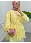 Taşlı Düğmeli Kolu Lastikli Bağlama Detaylı Gömlek -Sarı