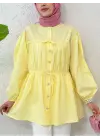 Taşlı Düğmeli Kolu Lastikli Bağlama Detaylı Gömlek -Sarı