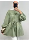Omarı Elegan Taş Detaylı Lastikli Bağlama Gömlek -Su Yeşili