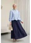 Taşlı Düğmeli Volan Detaylı Modal Gömlek Bluz  -Bebe Mavi