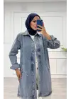 Taşlı tunik ceket kar yıkamalı mavi d2516