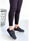 Tawen Siyah Cilt Bej Tabanlı Bağcıklı Spor Ayakkabı