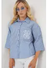 Tek Cep Nakışlı Gömlek 20328 - Lacivert