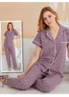 Omarı Çiçek Desenli Kısa Kollu Pijama Takımı - Rahat ve Trendy