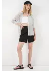 Tek Cepli Çizgili Oversize Gömlek 20375 - Beyaz