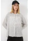 Tek Cepli Çizgili Oversize Gömlek 20375 - Beyaz