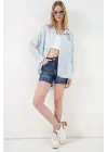 Tek Cepli Çizgili Oversize Gömlek 20375 - Mavi