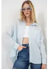 Tek Cepli Çizgili Oversize Gömlek 20375 - Mavi