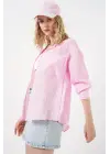 Tek Cepli Çizgili Oversize Gömlek 20375 - Pembe