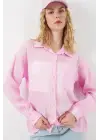 Tek Cepli Çizgili Oversize Gömlek 20375 - Pembe