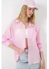 Tek Cepli Çizgili Oversize Gömlek 20375 - Pembe