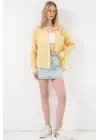 Tek Cepli Çizgili Oversize Gömlek 20375 - Sarı