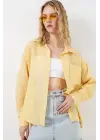Tek Cepli Çizgili Oversize Gömlek 20375 - Sarı
