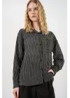 Tek Cepli Çizgili Oversize Gömlek 20375 - Siyah