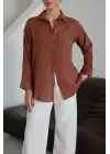 Tek cepli müslin gömlek kahve pt