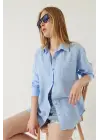 Tek cepli müslin gömlek mavi pt