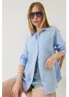 Tek cepli müslin gömlek mavi pt