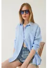Tek cepli müslin gömlek mavi pt