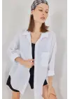 Tek Cepli Oversize Müslin Gömlek 20353 - Beyaz