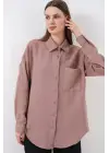 Tek Cepli Oversize Müslin Gömlek 20353 - Gül Kurusu