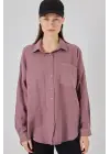Tek Cepli Oversize Müslin Gömlek 20353 - Koyu Lila