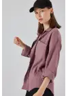 Tek Cepli Oversize Müslin Gömlek 20353 - Koyu Lila