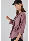 Tek Cepli Oversize Müslin Gömlek 20353 - Koyu Lila