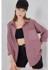 Tek Cepli Oversize Müslin Gömlek 20353 - Koyu Lila