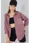 Tek Cepli Oversize Müslin Gömlek 20353 - Koyu Lila