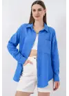 Modern Oversize Müslin Gömlek - Mavi