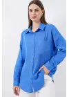 Modern Oversize Müslin Gömlek - Mavi