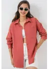 Tek Cepli Oversize Müslin Gömlek 20353 - Somon
