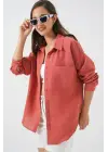 Tek Cepli Oversize Müslin Gömlek 20353 - Somon