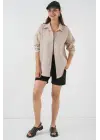 Tek Cepli Oversize Müslin Gömlek 20353 - Taş