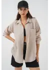 Tek Cepli Oversize Müslin Gömlek 20353 - Taş
