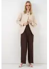 Tek Düğmeli Oversize Blazer Ceket 0749 - Bej