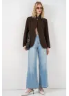 Tek Düğmeli Oversize Blazer Ceket 0749 - Kahverengi