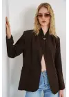 Tek Düğmeli Oversize Blazer Ceket 0749 - Kahverengi