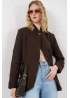 Tek Düğmeli Oversize Blazer Ceket 0749 - Kahverengi