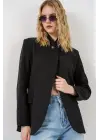 Tek Düğmeli Oversize Blazer Ceket 0749 - Siyah