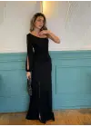 Tek Omuz Açık Derin Yırtmaçlı Krep Tam Boy Elbise