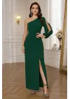 Tek Omuz Açık Derin Yırtmaçlı Krep Tam Boy Elbise