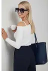 Tek Omuz İpli Bluz Beyaz T4328