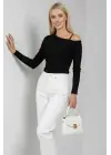 Tek Omuz İpli Bluz Siyah T4328
