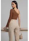 Tek Omuzlu Basic Bluz kahve T4275