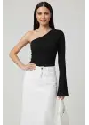 Tek Omuzlu Basic Bluz Siyah T4275
