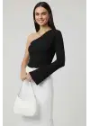 Tek Omuzlu Basic Bluz Siyah T4275